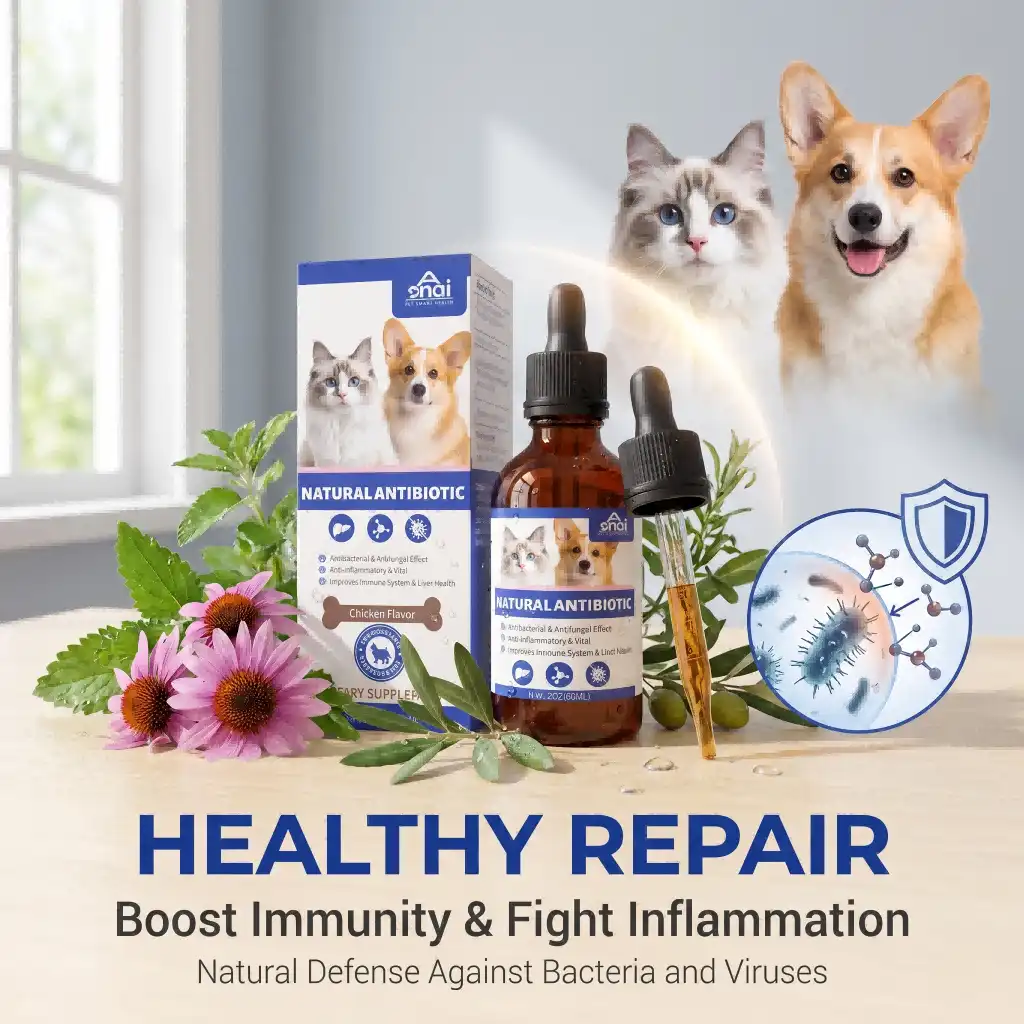 Natural antibiotic drops for pets, antibacterial and antifungal.